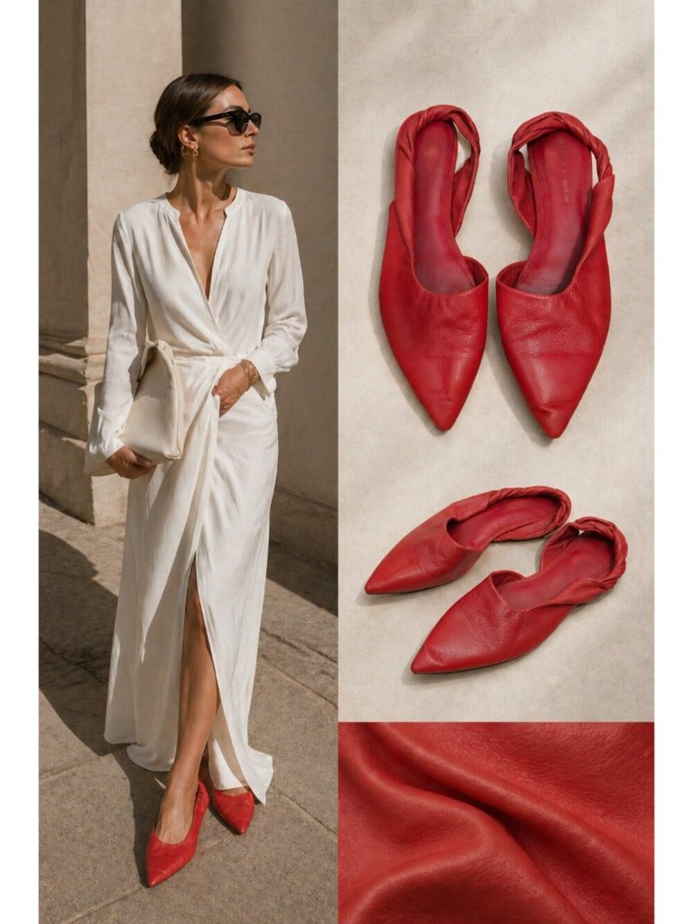 Sigerson Morrison Red Leather Pointed Toe Flats Slingback Shoes Size 9.5B Italy